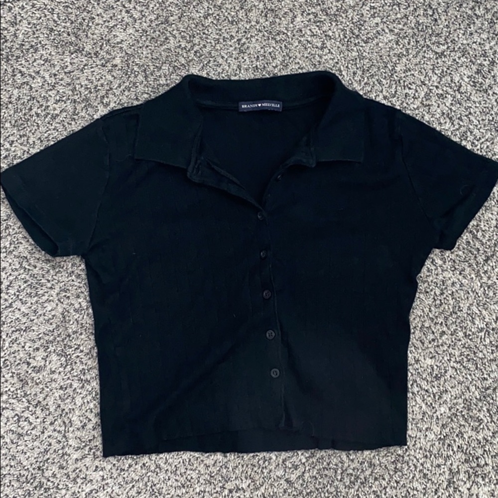 Brandy Meville Black Botton Collard Shirt